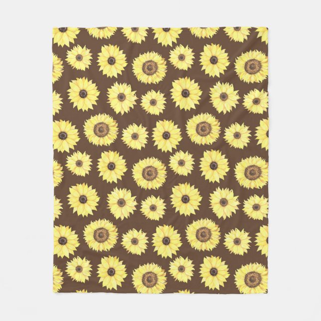 Sunflowers on Brown Background Fleece Blanket (Front)