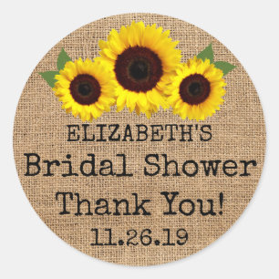Sunflowers On Burlap Fall Bridal Shower Favor Classic Round Sticker