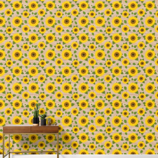 Sunflowers on Burlap Wallpaper (Hallway)