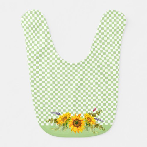 Sunflowers on Checkerboard   Baby Bib