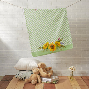 Sunflowers on Checkerboard Baby Blanket