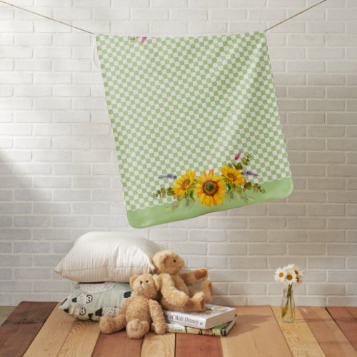 Sunflowers on Checkerboard   Baby Blanket