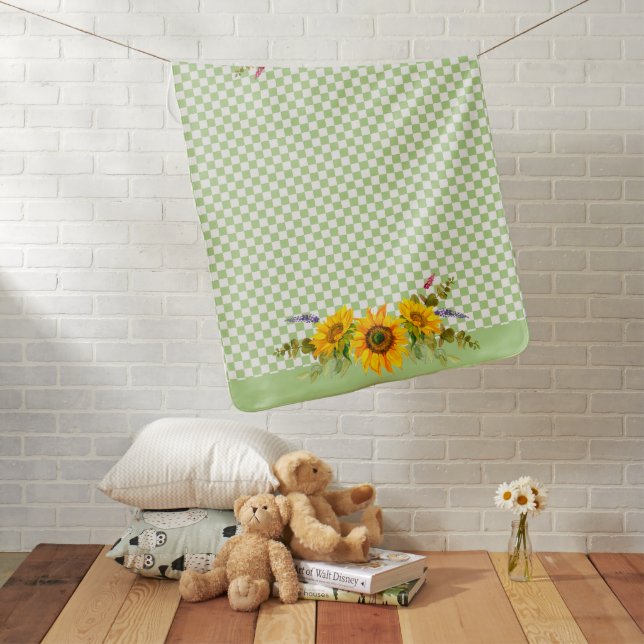 Sunflowers on Checkerboard   Baby Blanket (In Situ)
