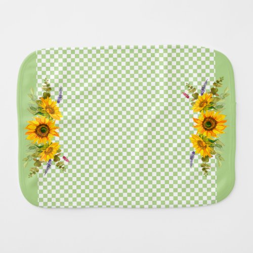 Sunflowers on Checkerboard  Baby Burp Cloth