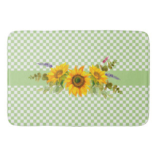 Sunflowers on Checkerboard Bath Mat
