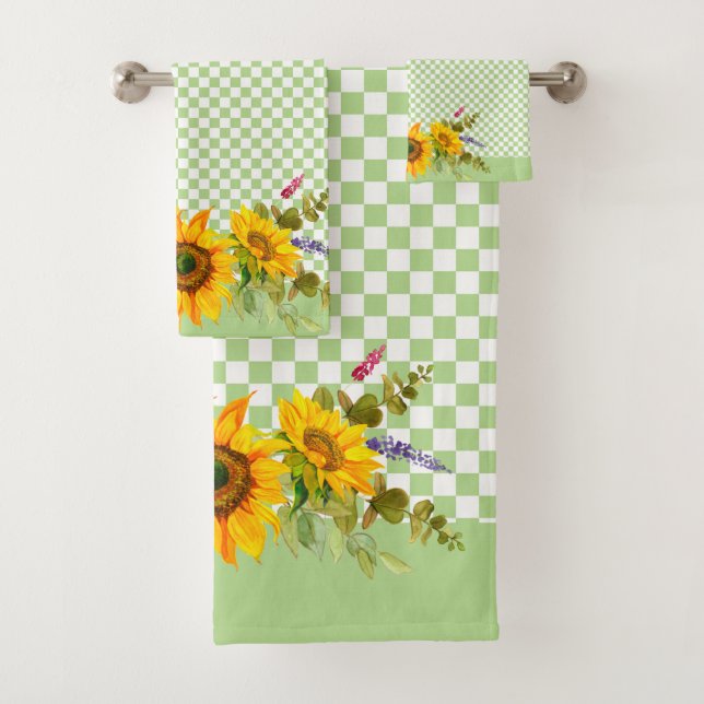 Sunflowers on Checkerboard  Bath Towel Set (Insitu)