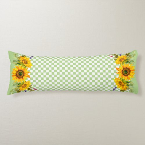 Sunflowers on Checkerboard  Body Pillow
