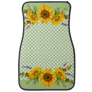 Sunflowers on Checkerboard Car Floor Mat