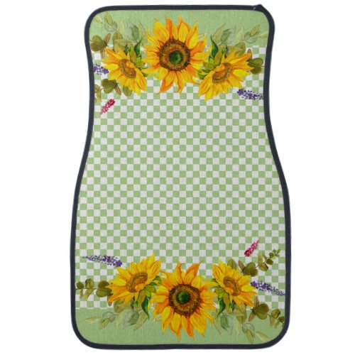 Sunflowers on Checkerboard  Car Floor Mat