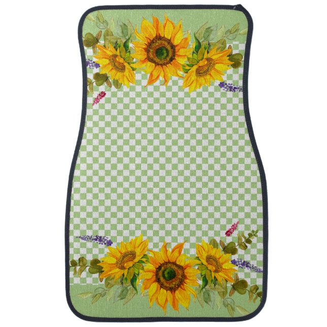 Sunflowers on Checkerboard  Car Floor Mat (Front)