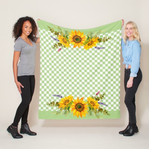 Sunflowers on Checkerboard Fleece Blanket