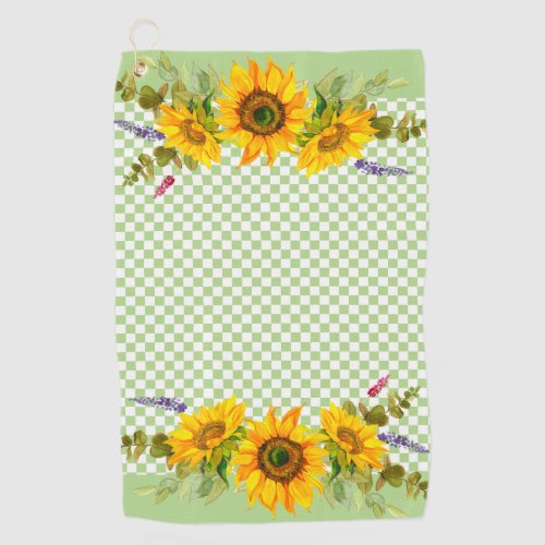 Sunflowers on Checkerboard  Golf Towel