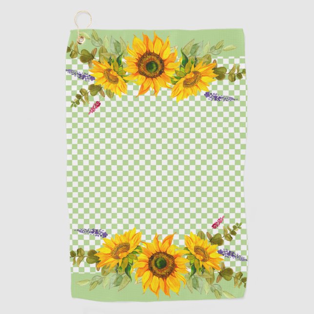 Sunflowers on Checkerboard  Golf Towel (Front)