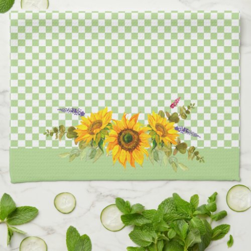 Sunflowers on Checkerboard  Kitchen Towel