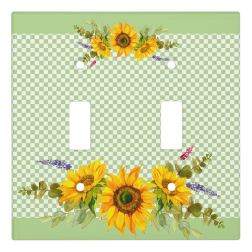 Sunflowers on Checkerboard  Light Switch Cover