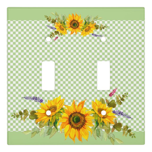 Sunflowers on Checkerboard  Light Switch Cover (Front)