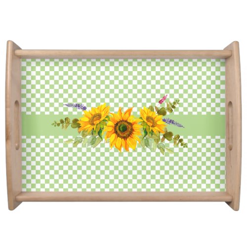 Sunflowers on Checkerboard  Serving Tray