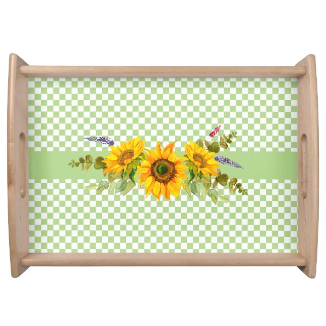 Sunflowers on Checkerboard  Serving Tray (Front)