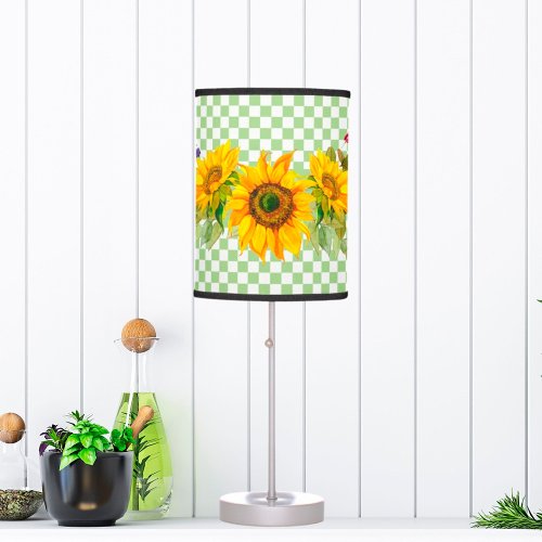 Sunflowers on Checkerboard  Table Lamp