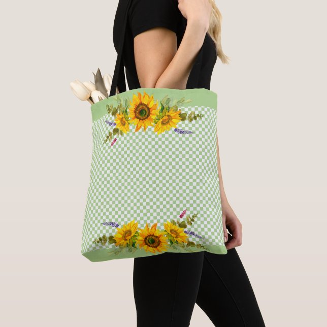 Sunflowers on Checkerboard  Tote Bag (Close Up)