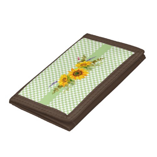 Sunflowers on Checkerboard  Trifold Wallet