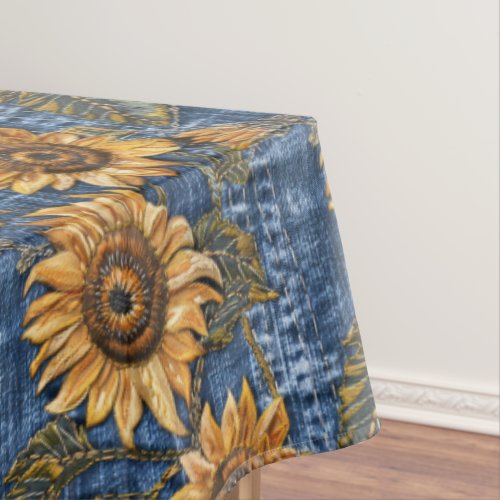 Sunflowers On Faux Denim Tablecloth