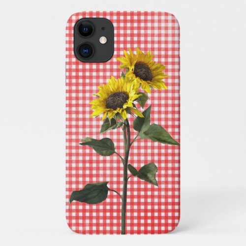 Sunflowers on gingham iPhone 11 case