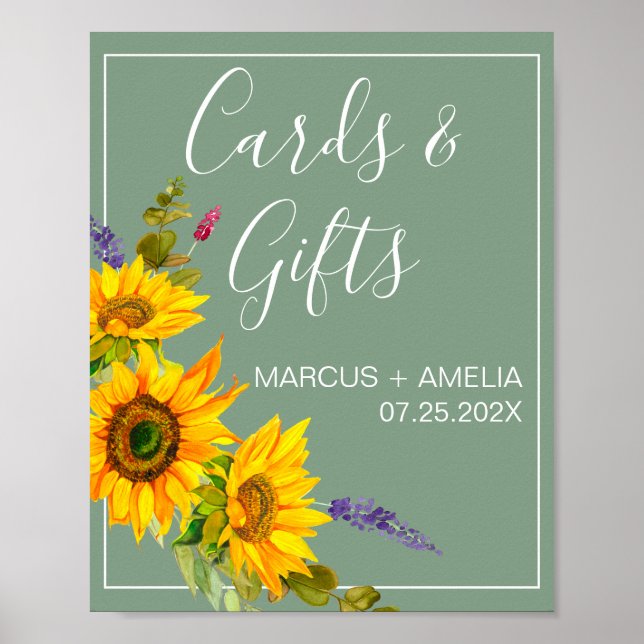 Sunflowers on Green Wedding Gifts Sign (Front)
