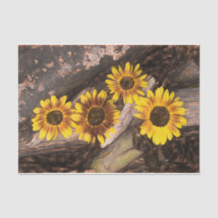 Sunflowers On Logs Brown Yellow Vintage Rustic Tissue Paper