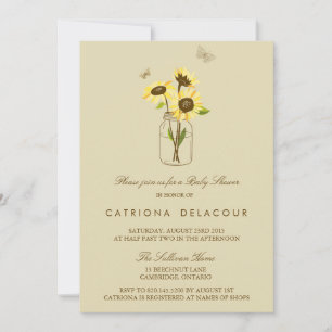 Sunflowers on Mason Jar Baby Shower Invitation