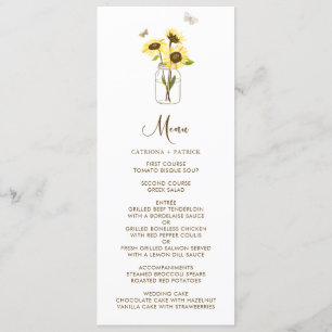 Sunflowers on Mason Jar Floral Menu Card