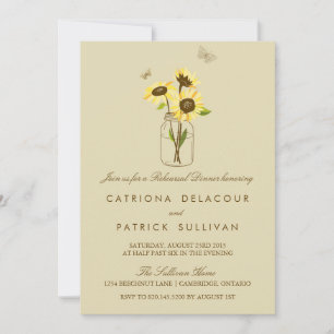 Sunflowers on Mason Jar Rehearsal Dinner Invite