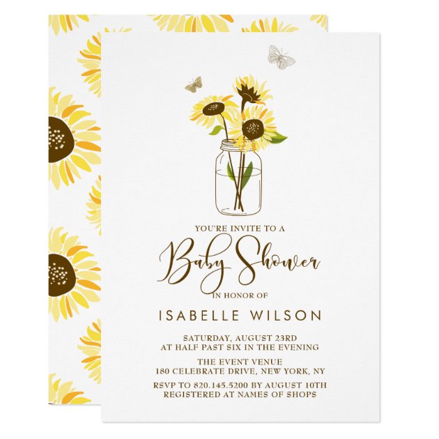Sunflowers On Mason Jar Summer Baby Shower Invite