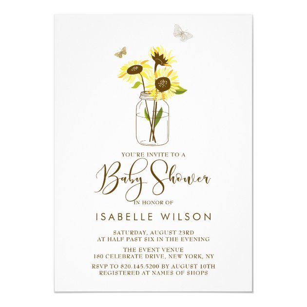 Sunflowers On Mason Jar Summer Baby Shower Invite