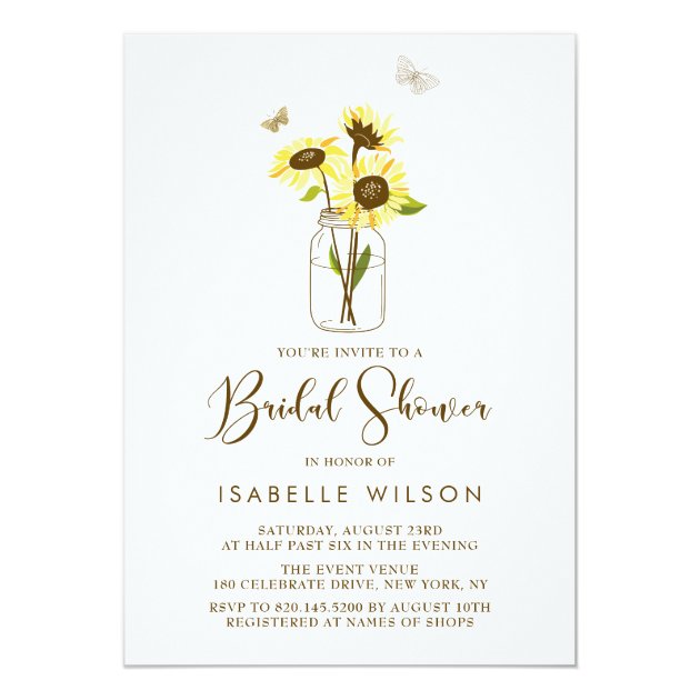 Sunflowers On Mason Jar Summer Bridal Shower Invitation