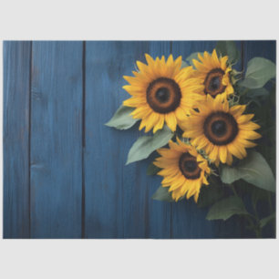 Sunflowers on Navy Blue Wood Decoupage Tissue Paper