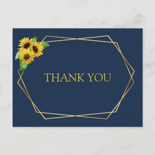 Sunflowers on navy wedding thank you card