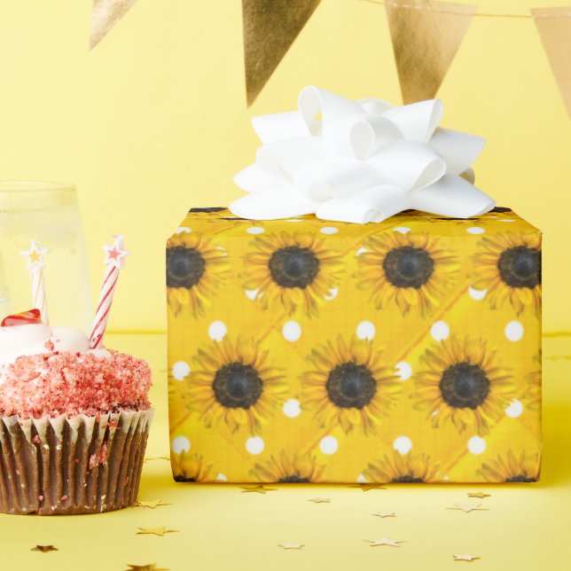 sunflowers on polka dots wrapping paper (Birthday Party)