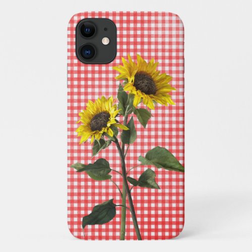 Sunflowers on red gingham iPhone 11 case