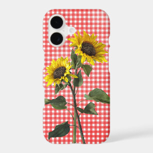 Sunflowers on red gingham iPhone 17 case