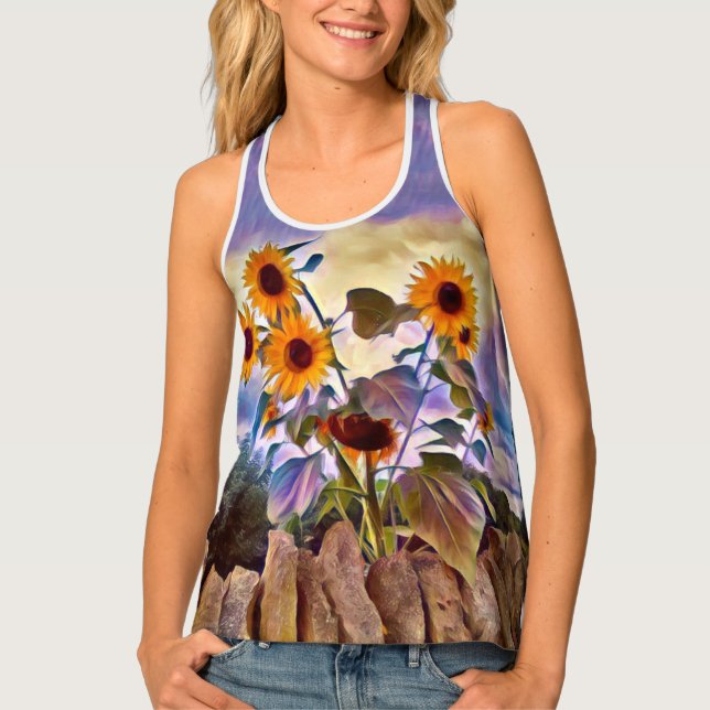 Sunflowers On Rock Wall Tank Top (Front)