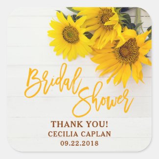 Sunflowers on Rustic Wood Bridal Shower Sticker