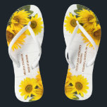 Sunflowers on Rustic Wood Wedding Flip Flops<br><div class="desc">This Wedding Flip Flops features beautiful sunflowers on a rustic white wood background. This design is trendy yet elegant. It has a warm feel perfect for Summer or Fall. This Flip Flops are ideal for an event with Sunflowers or an Autumn theme. The rustic wood background adds a chic Shabby...</div>