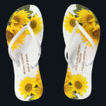 Sunflowers on Rustic Wood Wedding Flip Flops<br><div class="desc">This Wedding Flip Flops features beautiful sunflowers on a rustic white wood background. This design is trendy yet elegant. It has a warm feel perfect for Summer or Fall. This Flip Flops are ideal for an event with Sunflowers or an Autumn theme. The rustic wood background adds a chic Shabby...</div>