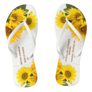 Sunflowers on Rustic Wood Wedding Flip Flops