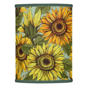 Sunflowers on Sage Background Foliage Orange Yello Lamp Shade
