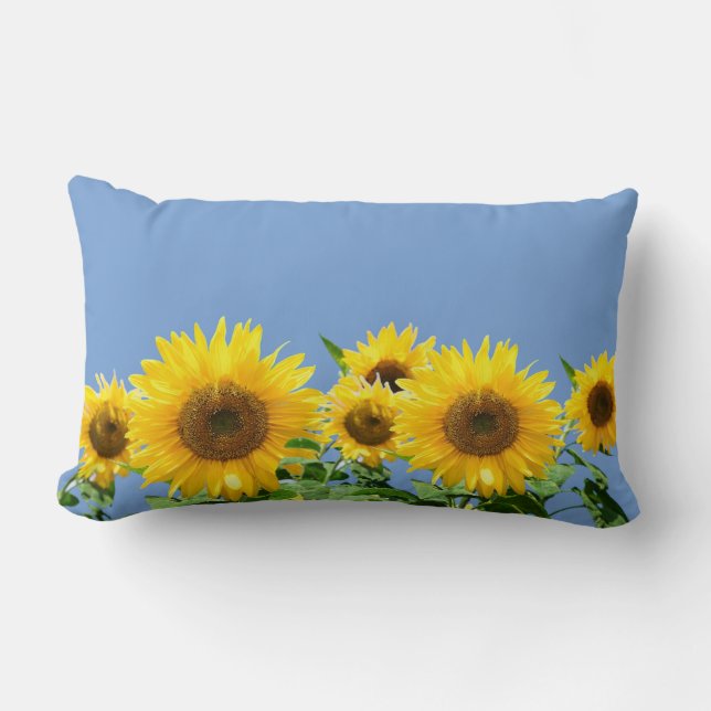 Sunflowers on sky blue lumbar pillow (Front)