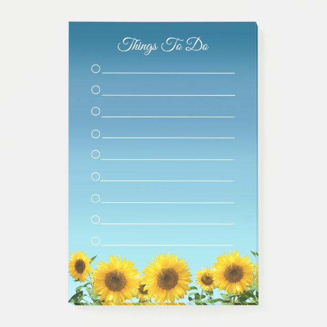 Sunflowers on Sky Blue Things To Do Lined Post-it Notes (Front)