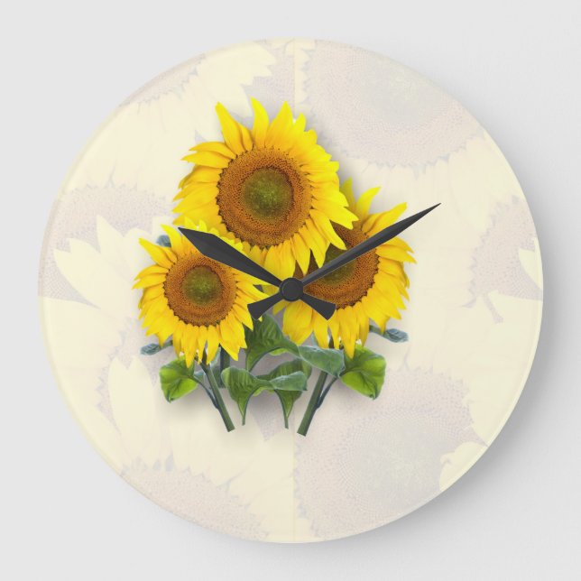 Sunflowers on Sunflowers Large Clock (Front)