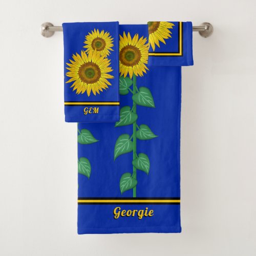 Sunflowers on True Blue _ Personalized Bath Towel Set